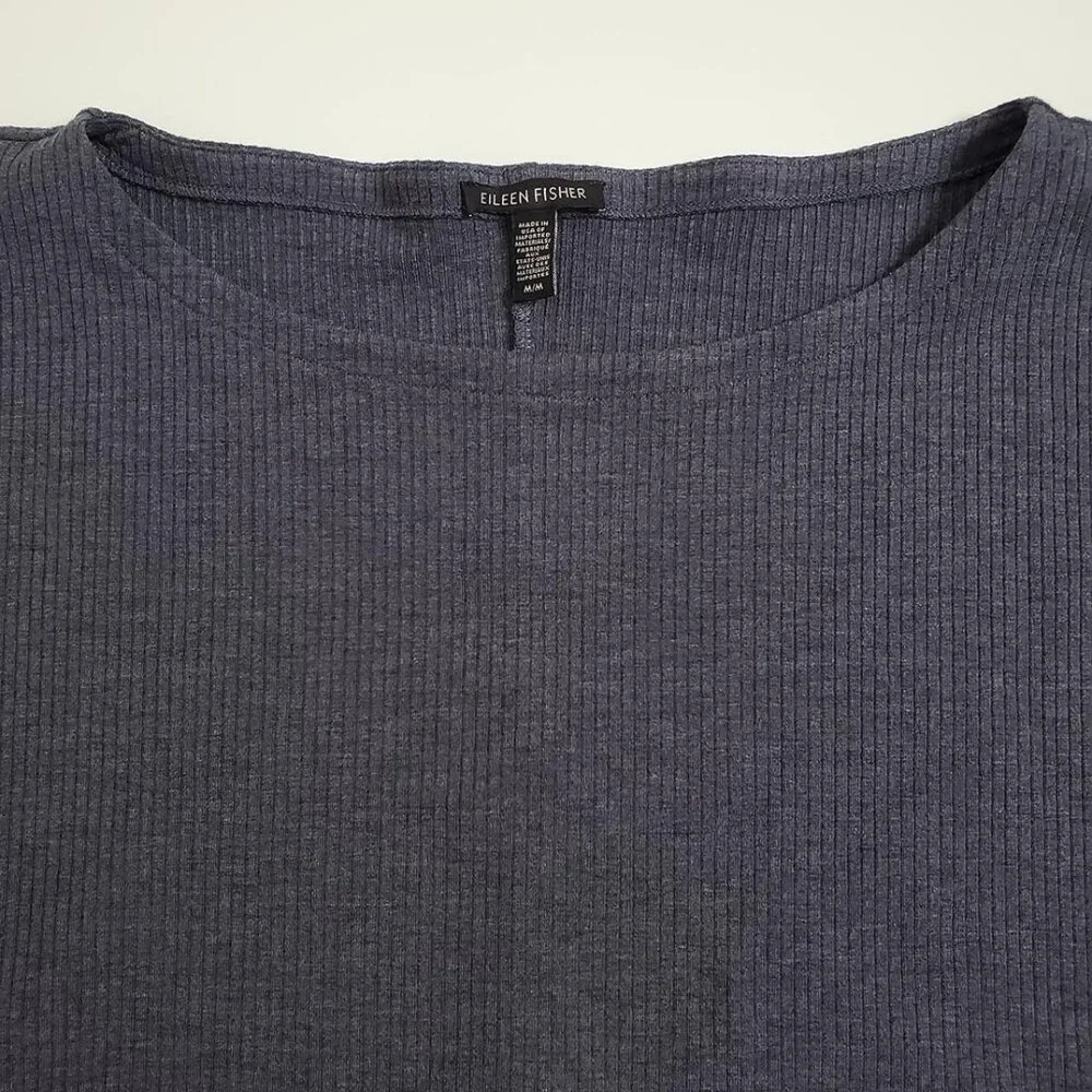 Eileen Fisher Women Ribed Knit Tunic Mini Dress M Boat Neck Stretch Shor… - Picture 6 of 11